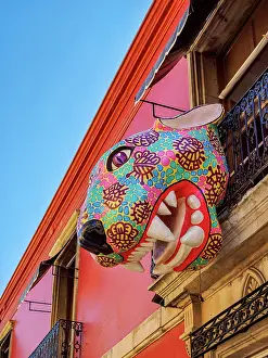 Oaxacan Prints: Colourful jaguar at Macedonio Alcala Street, Oaxaca de Juarez, Oaxaca State, Mexico