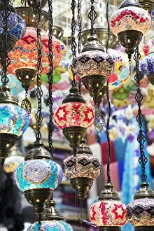 Bazaar Gallery: Colourful lamps in Mutrah souk, Muscat, Oman