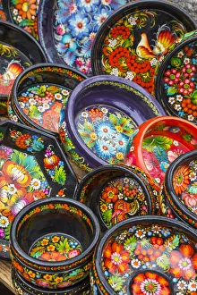 Colourful laquered bowls, Souvenirs, Kiev (Kyiv), Ukraine