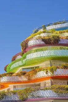 The colourful Las Boas de Ibiza apertment complex, designed by Jean Nouvel, Marina Ibiza, Ibiza Town, Ibiza