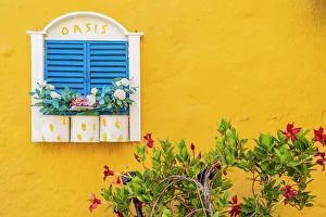 Colourful local architecture in Halki, Chalki, Dodecanese Islands, Greece