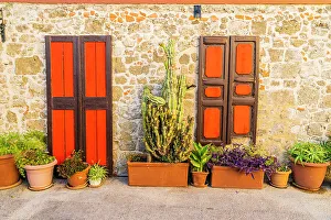 Rhodes Prints: Colourful local architecture in Rhodes Old Town, Rhodes, Dodecanese Islands, Greece