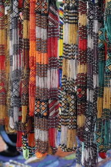 Souvenirs Prints: Colourful necklaces made of beads, Market in Franschhoek, Western Cape, South Africa