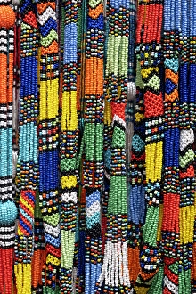 Souvenirs Prints: Colourful necklaces made of beads, Market in Franschhoek, Western Cape, South Africa