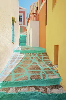 Chorio Prints: Colourful painted alley, Chorio, Symi Island, Dodecanese Islands, Greece