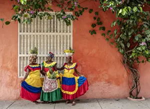 Beauty Prints: Colourful Palenqueras selling fruits on the street of Cartagena, Bolivar Department