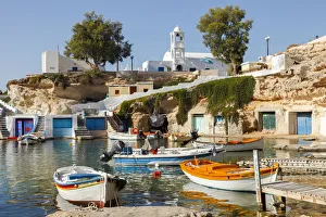 Mandraki Prints: Colourful port of Mandraki on the island of Milos, Cyclades, Greece