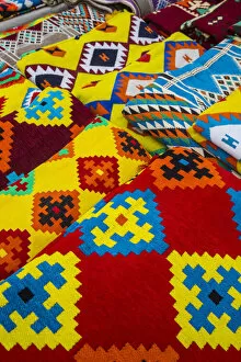 Images Dated 5th April 2019: Colourful rugs, Souk Waqif, Doha, Qatar
