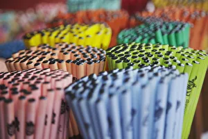 Images Dated 19th September 2011: Colourful souvenir chopsticks in Chinatown, Singapore