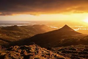 Christchurch Prints: Colourful sunset above Gibraltor Rock from Coopers Knob