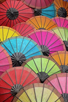 Market Collection: Colourful umbrellas, Luang Prabang (ancient capital of Laos on the Mekong river), Laos