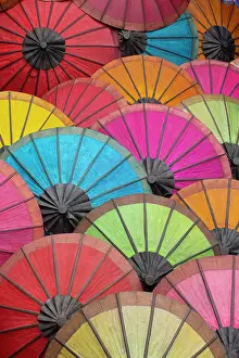 Umbrellas Prints: Colourful umbrellas, Luang Prabang (ancient capital of Laos on the Mekong river), Laos