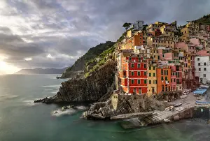 Riomaggiore Prints: The colourful village of Riomaggiore at dusk
