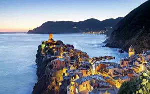 Cinque Terre Prints: The colourful village of Vernazza at dusk