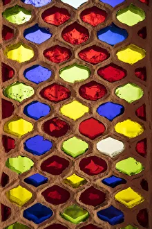Stained Glass Prints: Colourful window detail, City Palace, Udaipur, Rajasthan, India