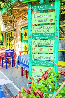 Cafe Prints: The colourful Zorbas restaurant in Kos Town, Kos, Dodecanese Islands, Greece
