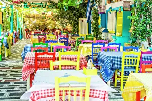 The colourful Zorbas restaurant in Kos Town, Kos, Dodecanese Islands, Greece