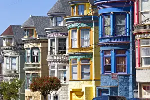 San Francisco Prints: Colourfully painted Victorian houses in the Haight-Ashbury district of San Francisco