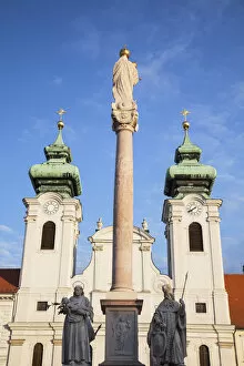 Column of the Virgin Mary and St Ignatius Church in Szechenyi Square, Gyor, Western