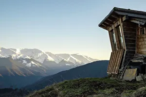 Romania Prints: Comisu Wildlife Hide at dusk, Fagaras Mountains, Arges County, Muntenia, Romania