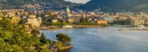 Images Dated 29th April 2017: Como, Lombardy, Italy. High angle view cityscape of Como and the lake front, with