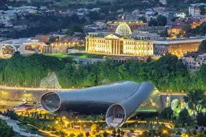 Transcaucasia Prints: Concert Hall & Exhibition Center in Rike Park and Presidential Palace at night