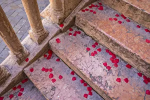 Steps Prints: Confetti on steps leading to the Torre di Lamberti, Verona, Veneto, Italy