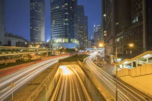 Connaught Road Prints: Connaught Road at dusk, Central, Hong Kong Island, Hong Kong, China