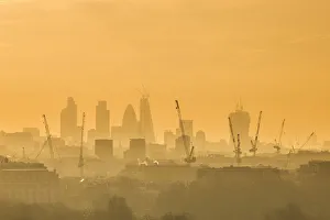 Construction Prints: Construction cranes and City of London Skyline, London, England, UK
