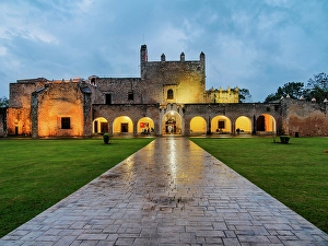 Valladolid Prints: Convent of San Bernardino de Siena at dusk, Sisal Park, Valladolid, Yucatan State, Mexico