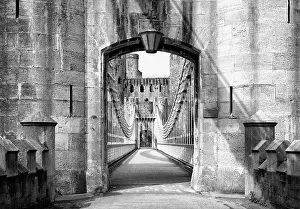 B And W Prints: The Conwy Suspension Bridge, which spans the River Conwy next to Conwy Castle