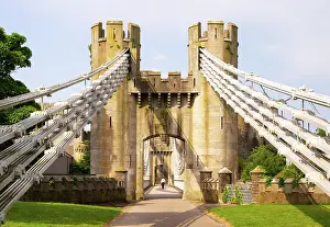 Suspension Bridge Prints: The Conwy Suspension Bridge, which spans the River Conwy next to Conwy Castle