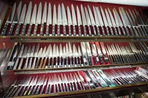 Images Dated 8th March 2017: Cooking knives shop in Kappabashi street, Asakusa, Tokyo, Japan