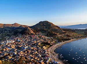 Lake Titicaca Gallery: Copacabana Town and Titicaca Lake, elevated view, La Paz Department, Bolivia