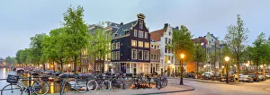 Street Lights Prints: Corner of Prinsengracht and Blauwburgwal at night, Amsterdam, North Holland, Netherlands