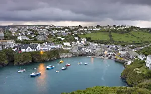 Cornish fishing village of Port Isaac on a moody autumn morning, Cornwall, England