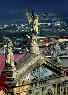 Images Dated 7th September 2011: Costa Rica, San Jose, National Theater, Statues, Front Entrance, Landmark