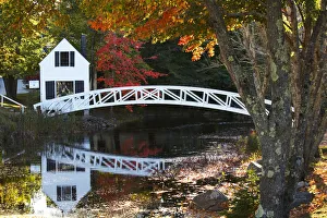 Americana Prints: Cottage & Bridge in Autumn, Somesville, Maine, USA