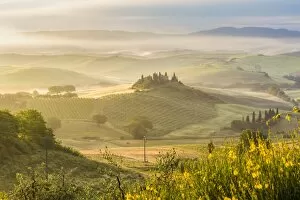 Serene Landscapes Gallery: Countryside view with farmhouse & hills, Tuscany (Toscana), Italy