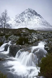 Water Fall Gallery: Coupall Falls and Buachaille Etive Mor in winter, Glencoe, Scotland, UK