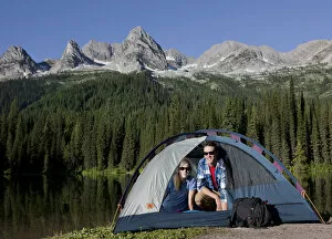 Smiling Gallery: A couple camping at Island Lake in British Columbia Canada (MR)