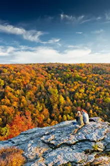 Couple at Lindy Point in Autumn, Blackwater Falls State Park, West Virginia, USA
