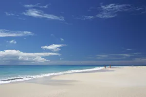 Turquiose Prints: Couple on Pristine Beach, Barbuda, Caribbean, West Indies