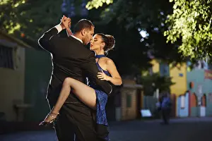 A couple of Professional Tango dancers in the colorful Caminito'. La Boca, Buenos Aires, Argentina. (MR)