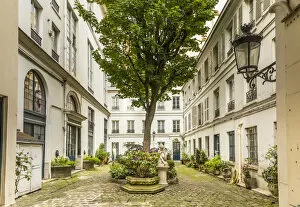 Courtyard of building in the Latin Quarter, Paris, France