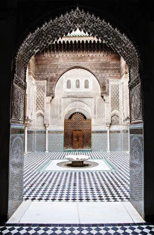 Courtyard of the medieval Muslim college, the Attarine Medersa, founded in 1325, Fes