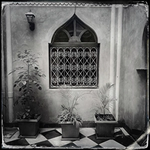Stone Town Prints: Courtyard with ornate window, Stonetown, Zanzibar, Tanzania