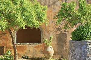 Plant Pot Prints: Courtyard In The The Arkadi Monastery, Crete, Rethymno, Greek Islands, Greece, Europe