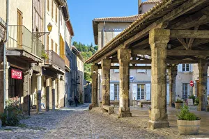Cobblestones Prints: Covered market hall on main square of Lagrasse, Aude Department, Languedoc-Roussillon