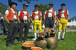 Cowbell ringers in Traditional Alpine Costume
